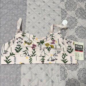 Duluth Trading Co Light Pink Floral Bralette with Purple & Green Accents